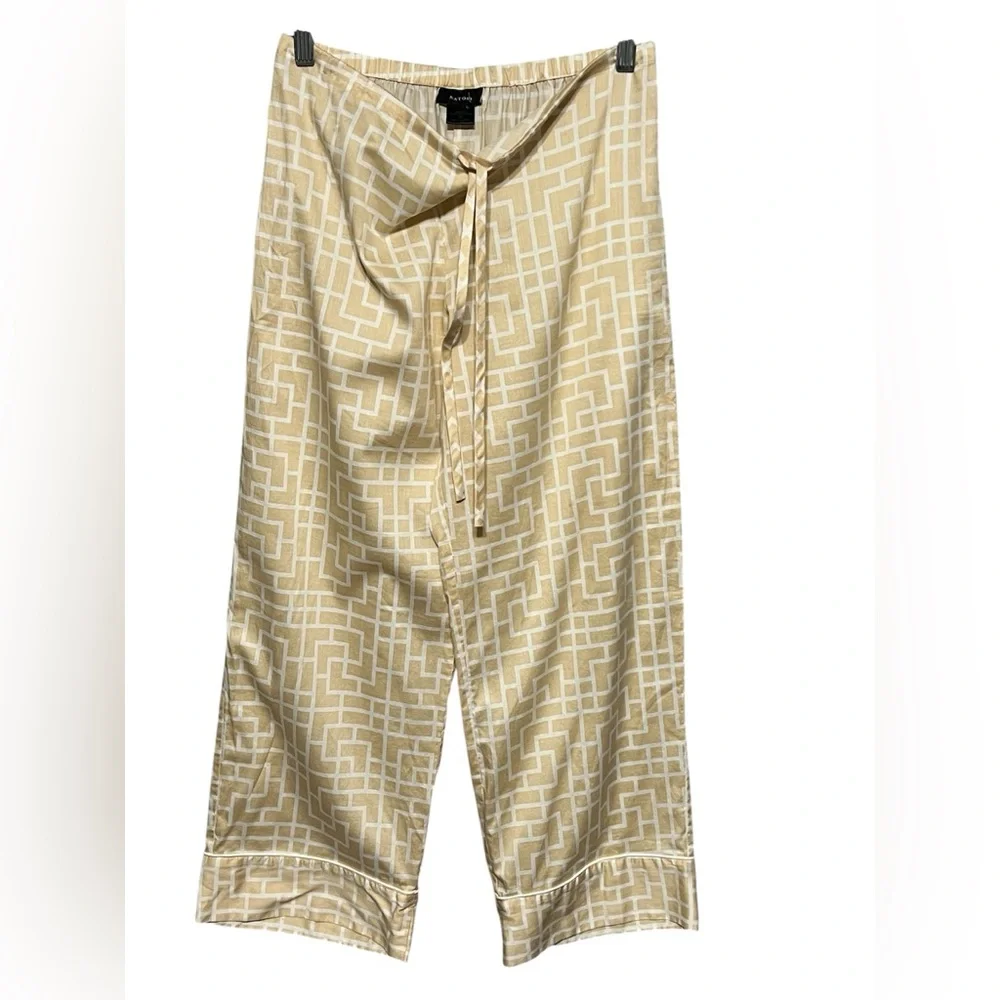 Natori 100% Cotton Pajama Pants XS Beige White Geometric Drawstring Loungewear